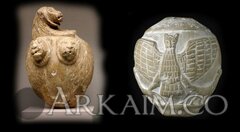 10123279 Наконечники каменных булав из шумерских городов Сиппар (слева) и Лагаш (справа). Британский музей, Лондон