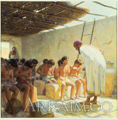 In An ancient mesopotamian school boys write On clay tablets