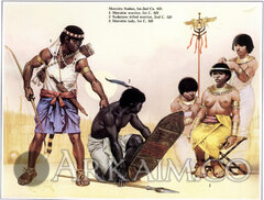 meroitic nubian warrior holding A captured tribal warrior In front Of The queen Of The nubian kingdom Of meroc3ab candance amanitore