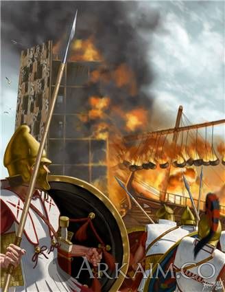 tyrian fire ship attacks alexanders siege towers